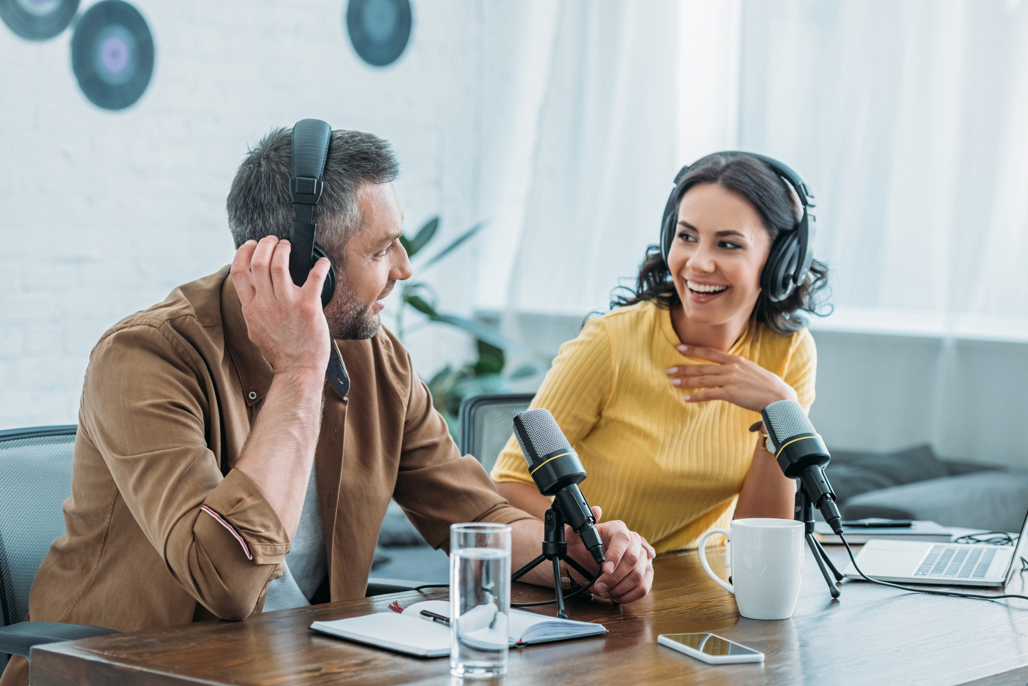 Cheerful Radio Hosts in the Studio